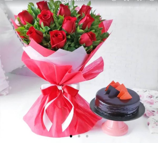 10 Red Rose Bunch with Cake