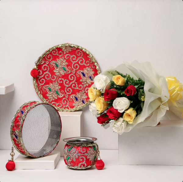 Beautiful Karva Thali set with Rose