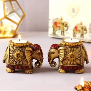 Elephant Hand Painted T-Light Holder (set of 2)