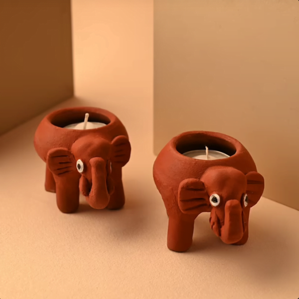 Aesthetic Elephant Terracota Diya set