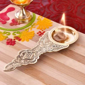 Brass Kapoor Long Handle Diya