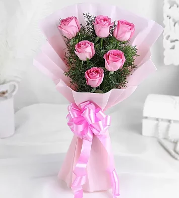 6 PINK ROSES